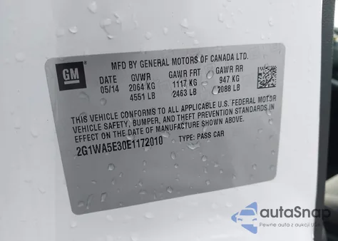 2014 Chevrolet Impala Limited Ls from USA, damaged, VIN 2G1WA5E30E1172010